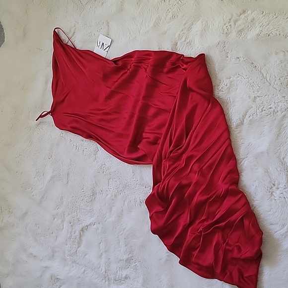 Zara Red Slip dress with bag details - Picture 6 of 11